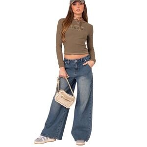 Edikted Blue Super Baggy Wide Leg Denim Jeans‎ Size Large Y2K 90s Style
NWT